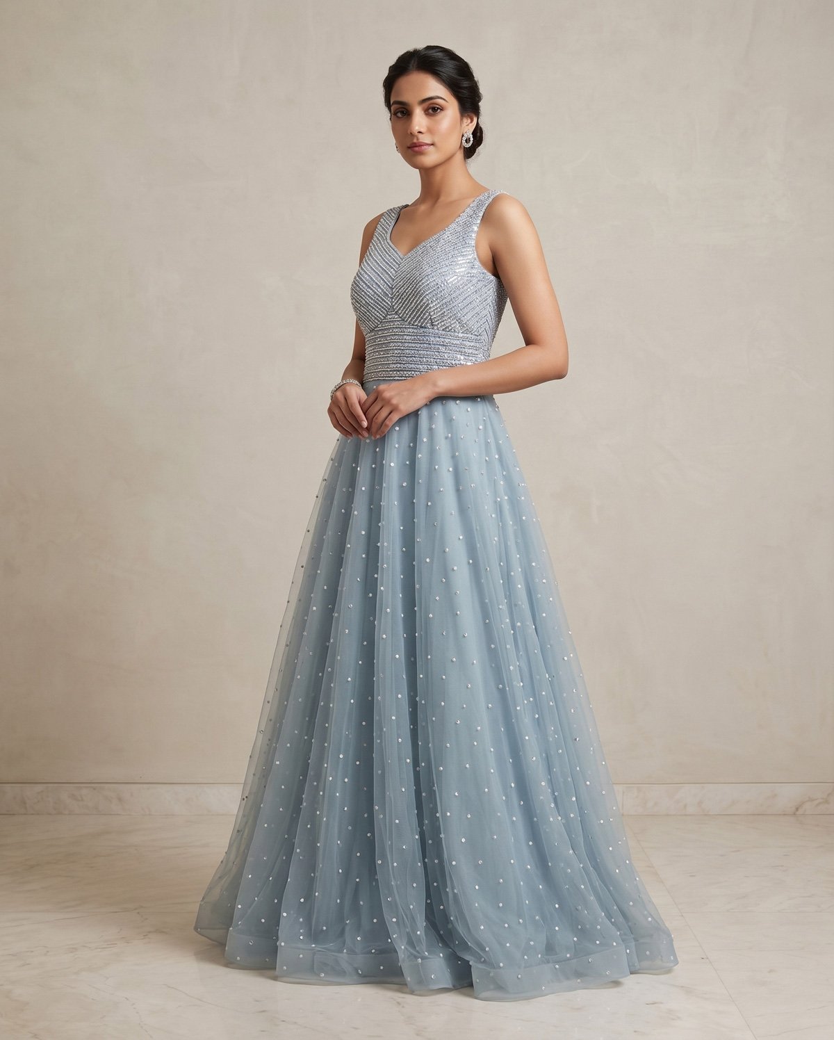 Rajshri Fashions Celestial Powder Blue Sequined Embellished Gown - Rajshri Fashions Sowcarpet Chennai