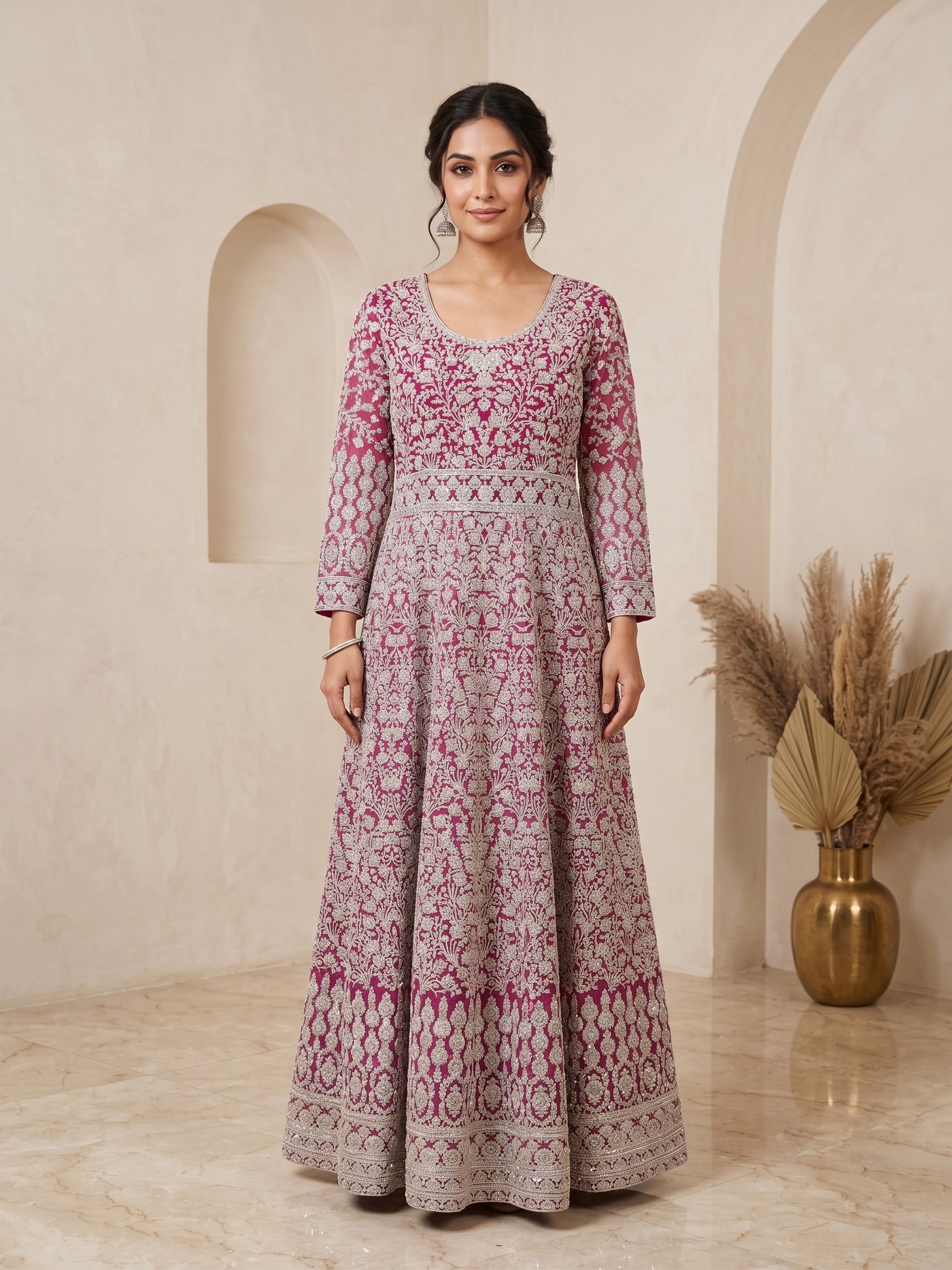 Rajshri Fashions Royal Magenta Embroidered Floor-Length Anarkali Gown - Rajshri Fashions Sowcarpet Chennai