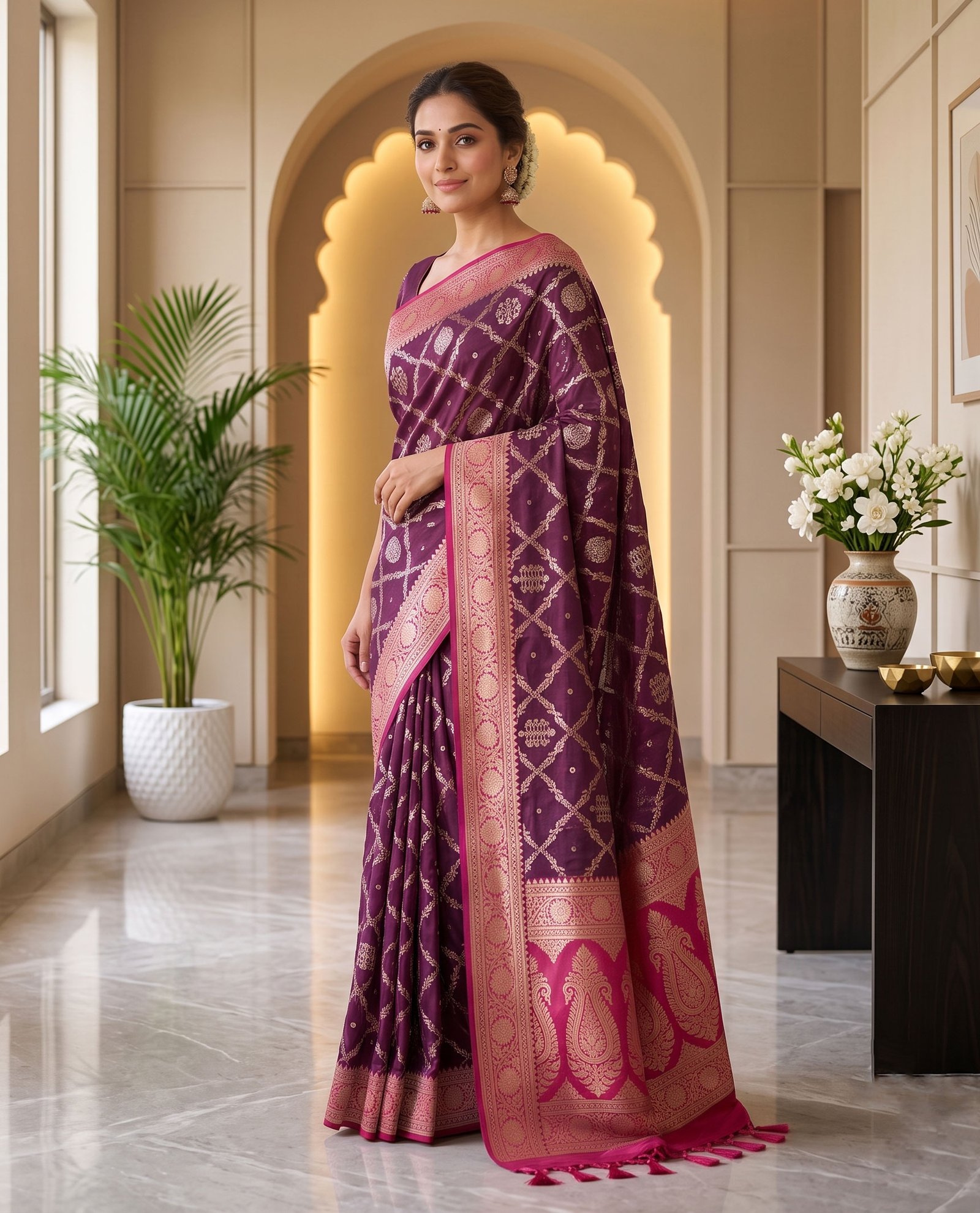 Rajshri Fashions Royal Wine Banarasi Silk Zari Woven Saree - Rajshri Fashions Sowcarpet Chennai