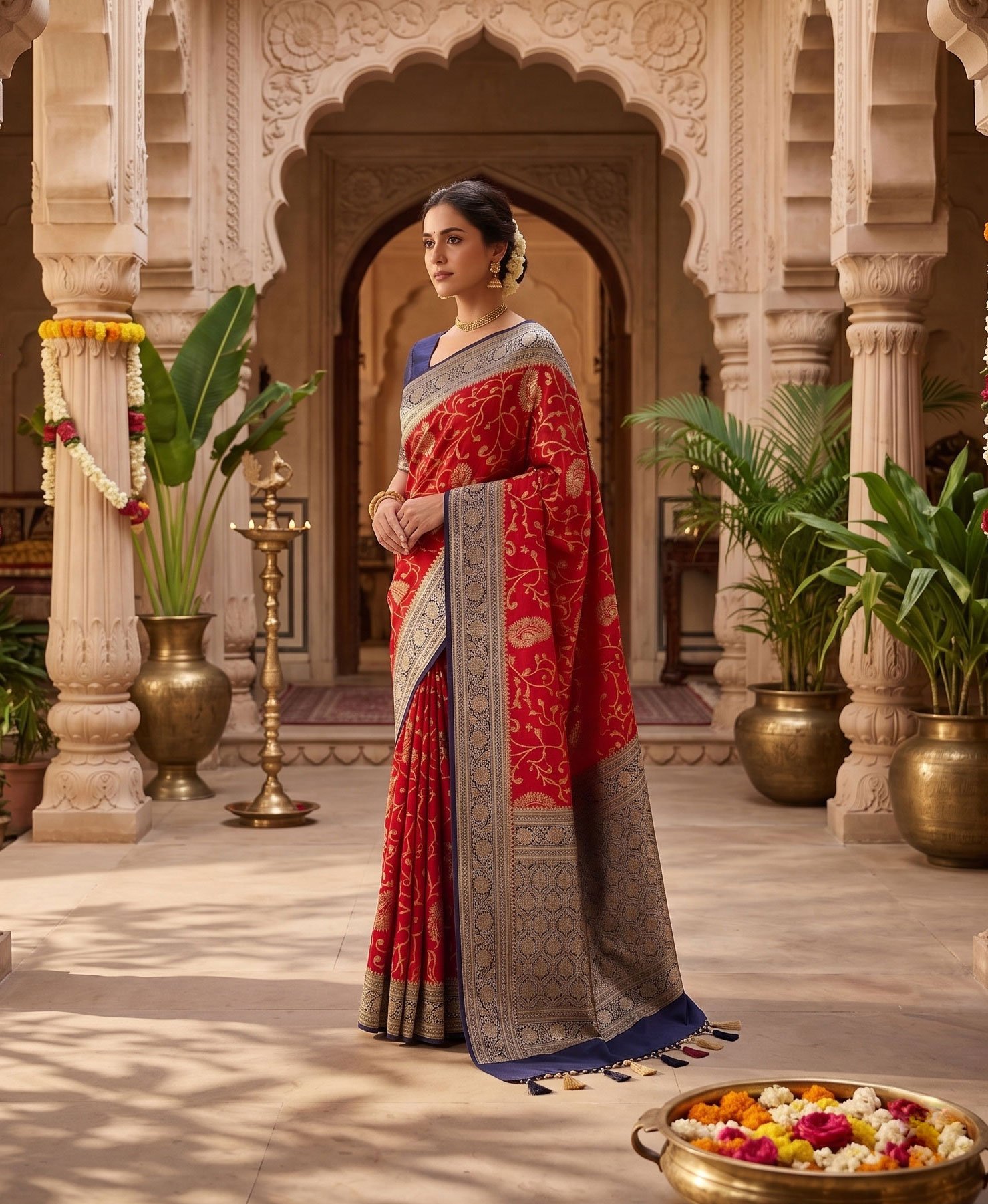 Rajshri Fashions Royal Crimson Red Banarasi Silk Zari Weave Saree - Rajshri Fashions Sowcarpet Chennai