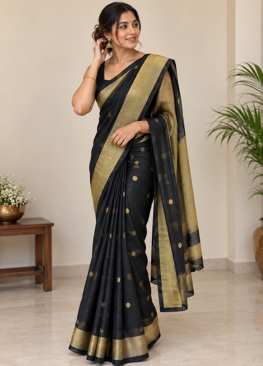 Rajshri Fashions Midnight Black Handwoven Zari Border Silk Saree - Rajshri Fashions Sowcarpet Chennai