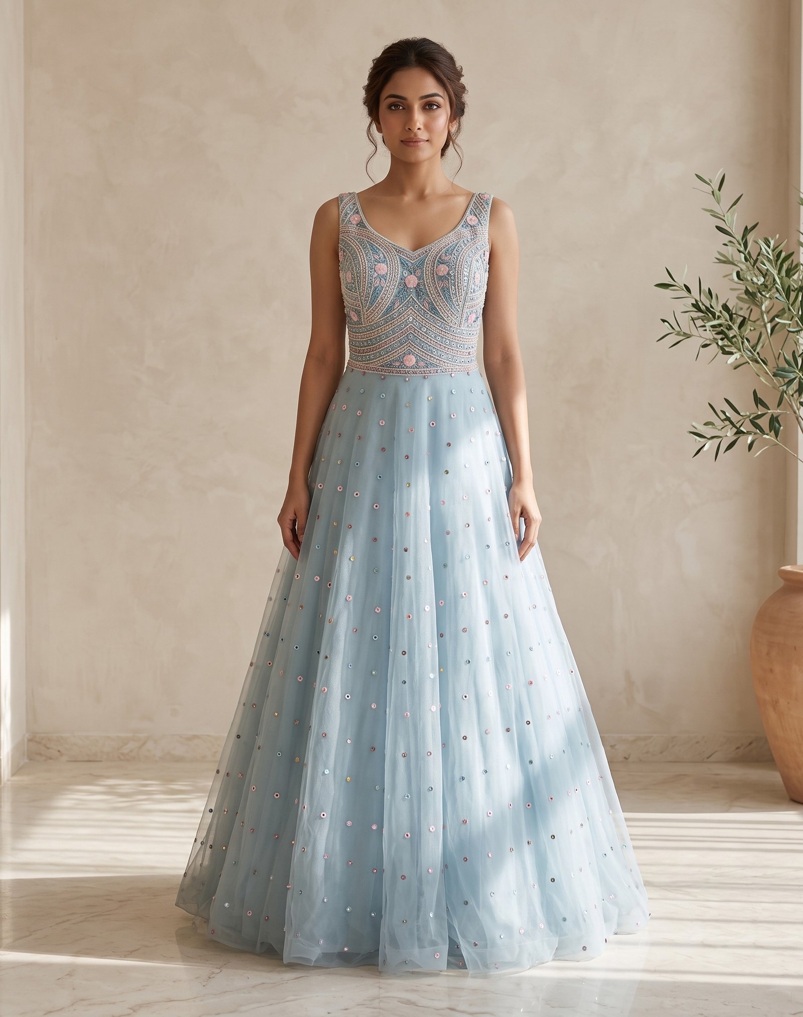 Rajshri Fashions Ethereal Powder Blue Hand-Embellished Evening Gown - Rajshri Fashions Sowcarpet Chennai