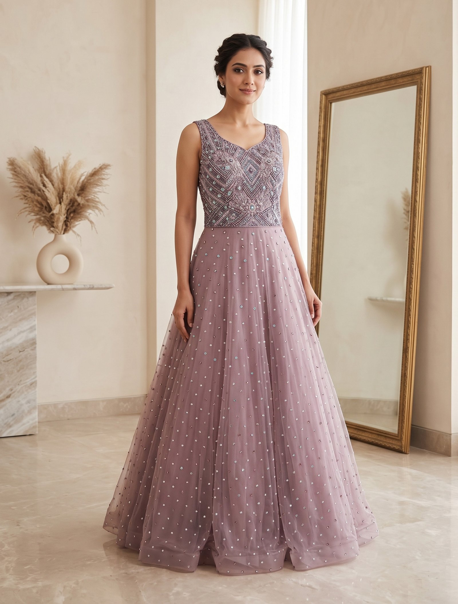 Rajshri Fashions Dusty Pink Designer Gown - Rajshri Fashions Sowcarpet Chennai