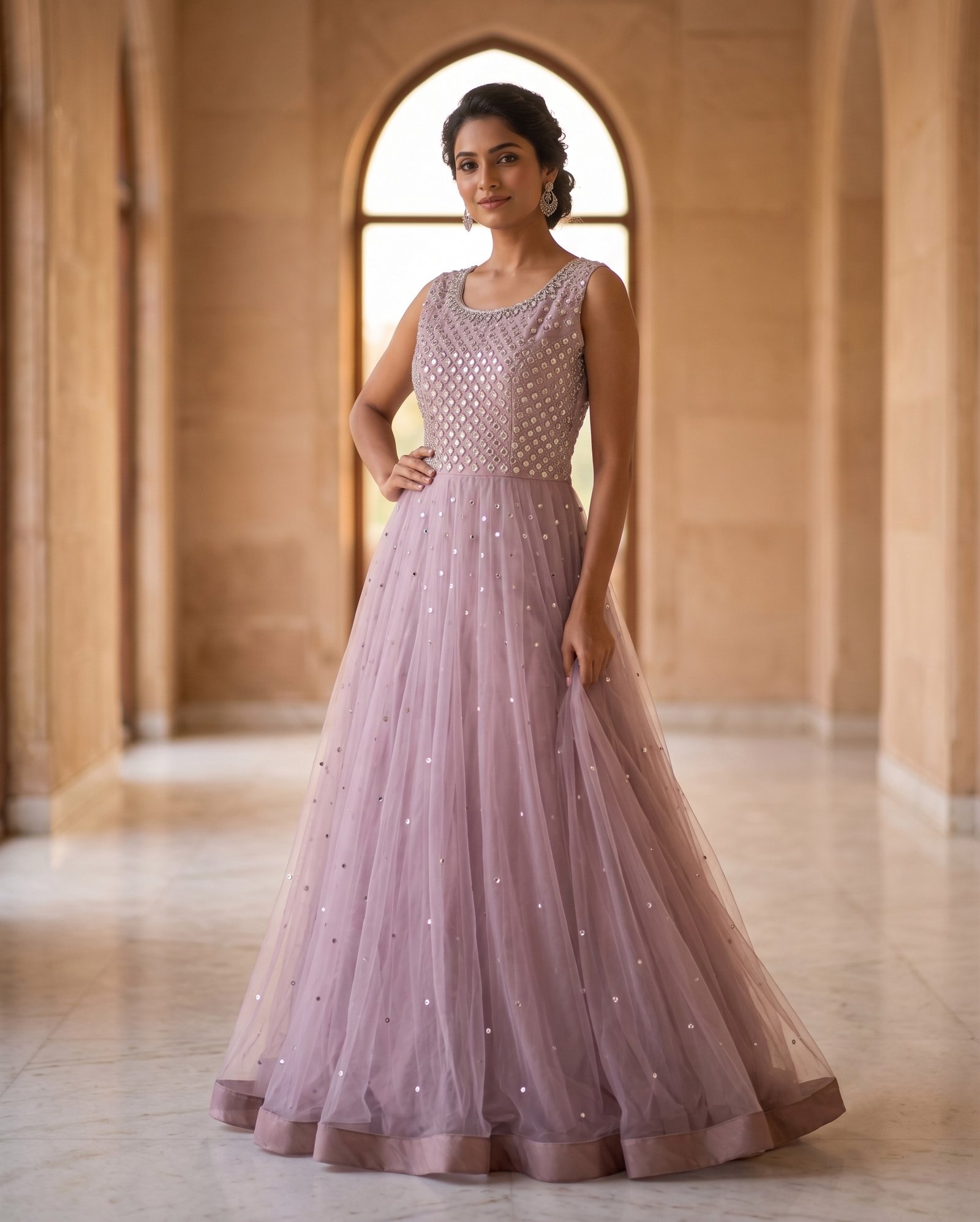 Rajshri Fashions Dusty Mauve Designer Gown - Rajshri Fashions Sowcarpet Chennai