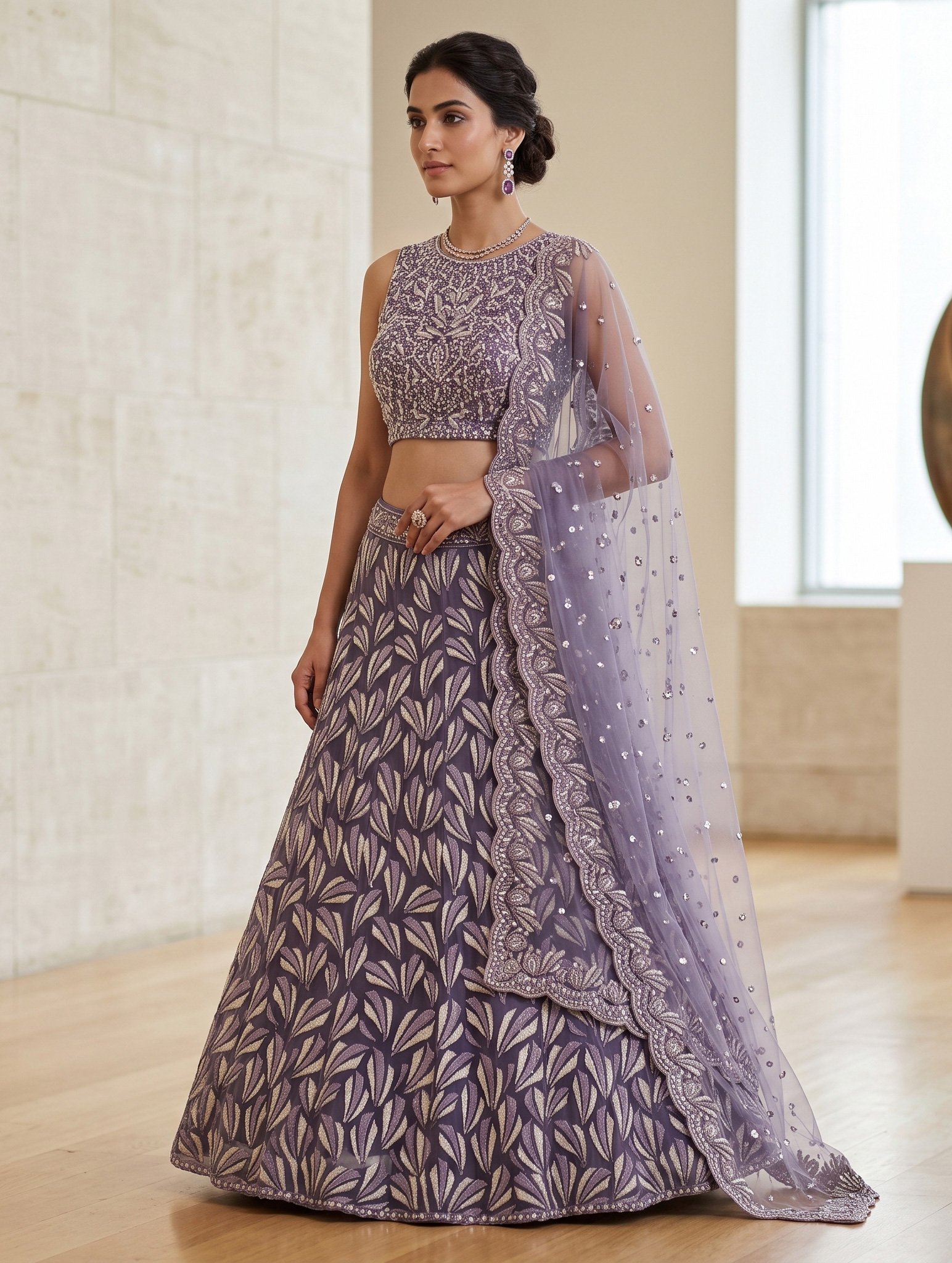 Rajshri Fashions Lavender Haze Embroidered Net Lehenga Set - Rajshri Fashions Sowcarpet Chennai