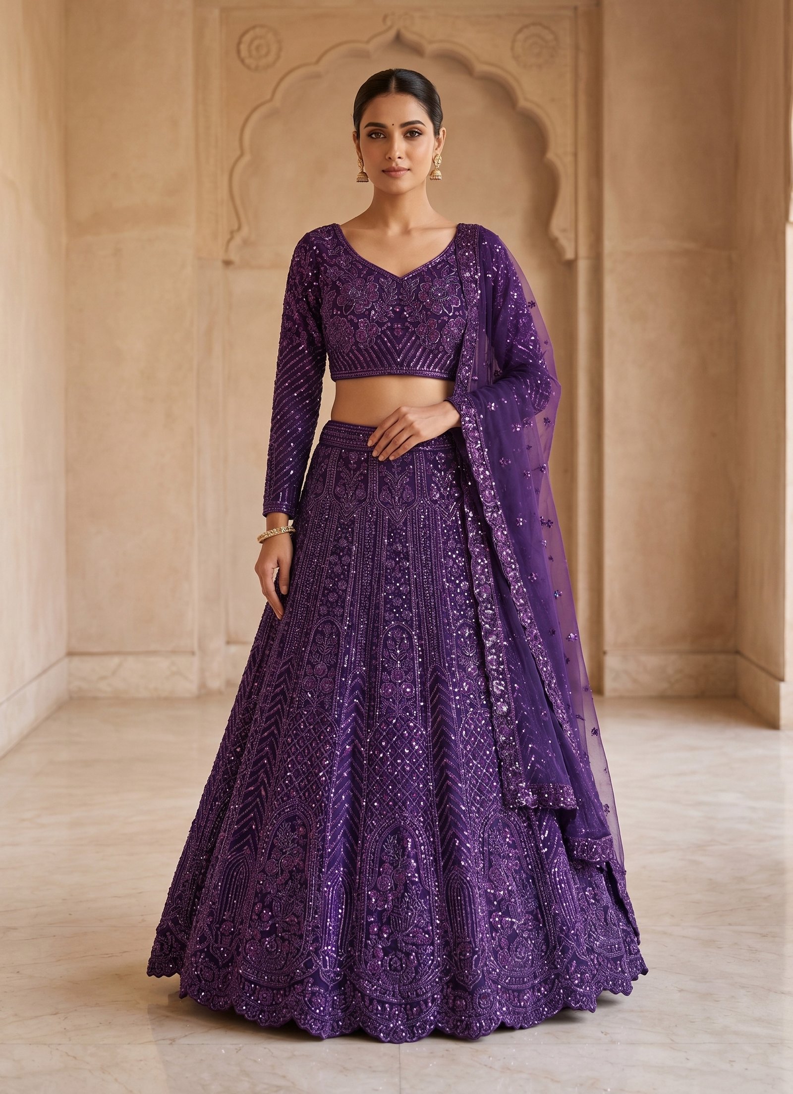 Rajshri Fashions Royal Purple Sequined Embellished Designer Lehenga Set - Rajshri Fashions Sowcarpet Chennai