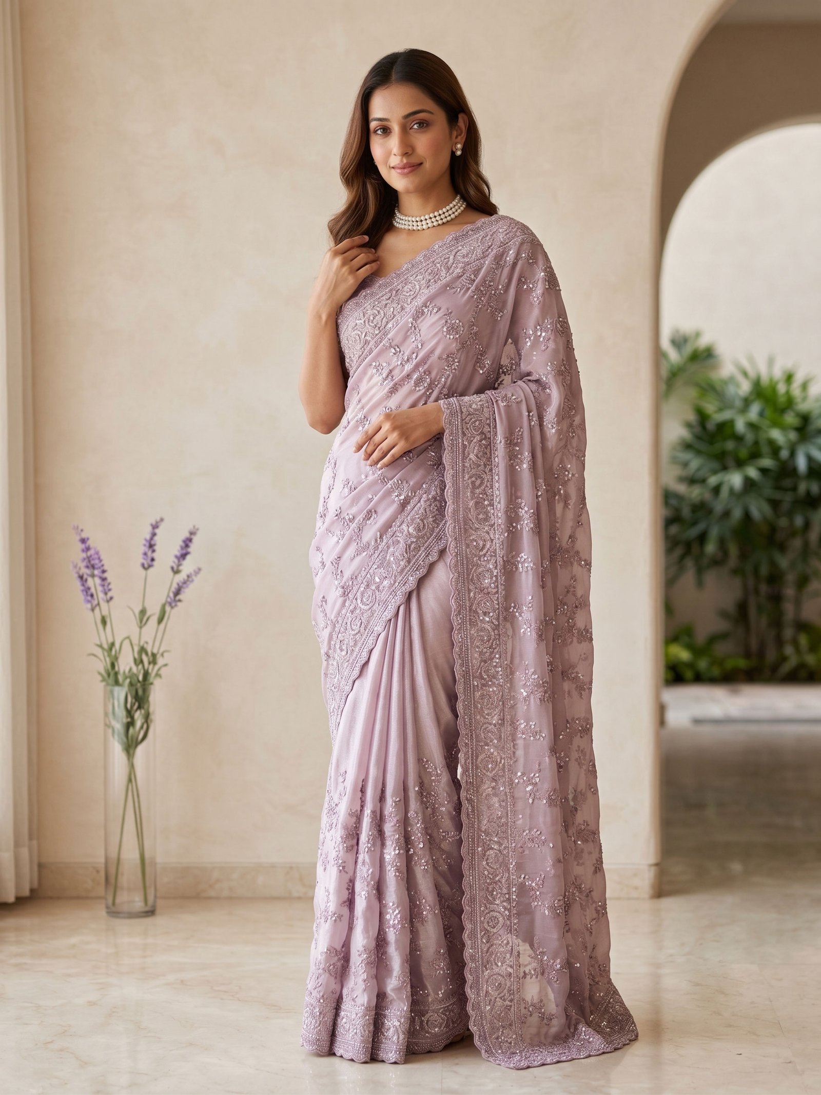 Rajshri Fashions Ethereal Lavender Sequined Organza Designer Saree - Rajshri Fashions Sowcarpet Chennai