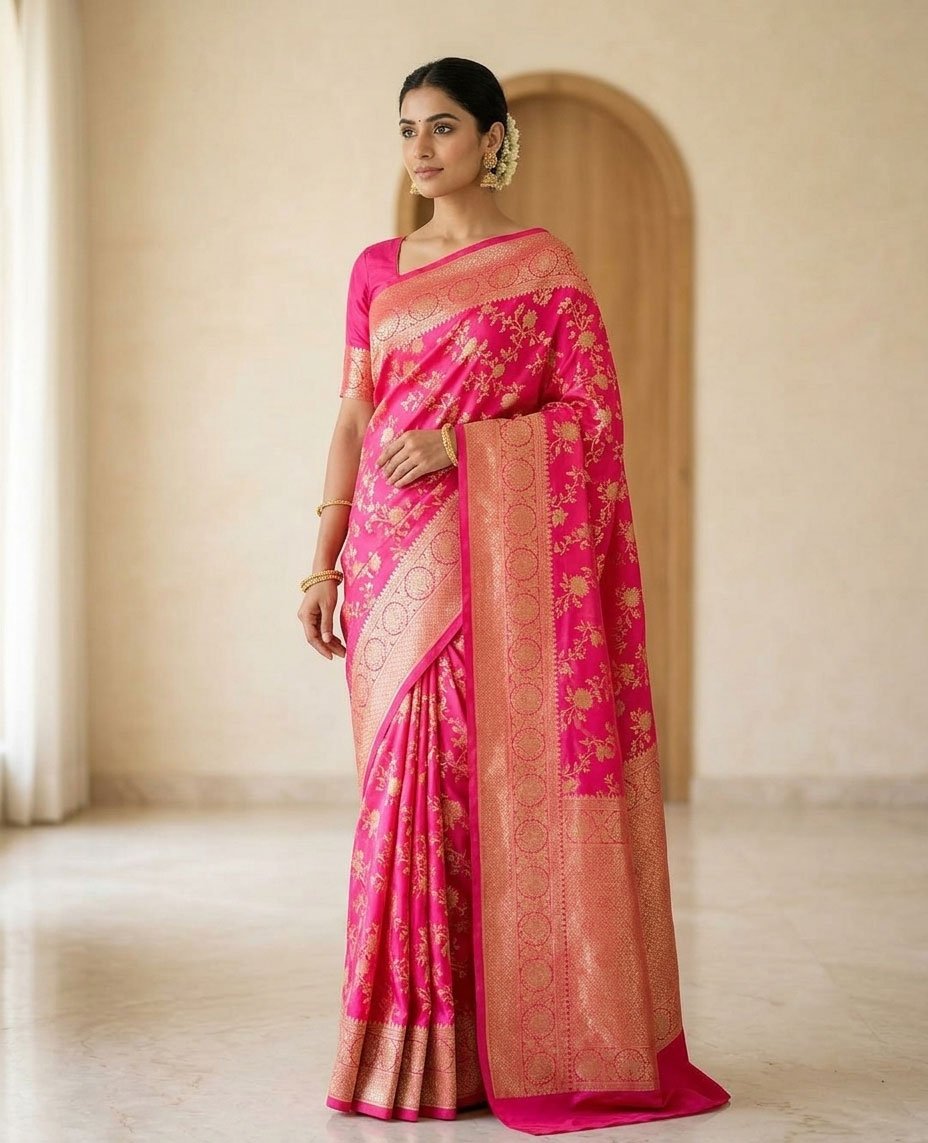 Rajshri Fashions Radiant Fuchsia Pink Banarasi Silk Saree - Rajshri Fashions Sowcarpet Chennai