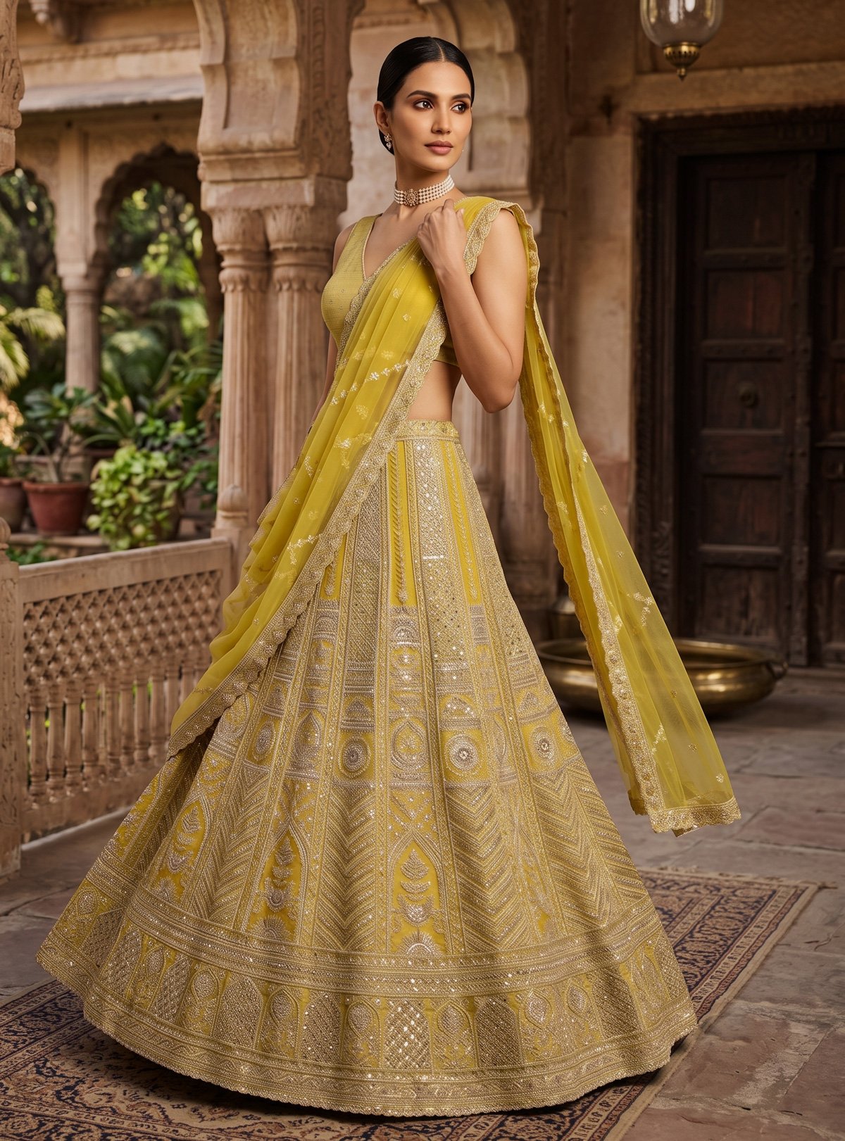 Rajshri Fashions Mustard Yellow Intricate Zari and Sequins Embellished Bridal Lehenga - Rajshri Fashions Sowcarpet Chennai
