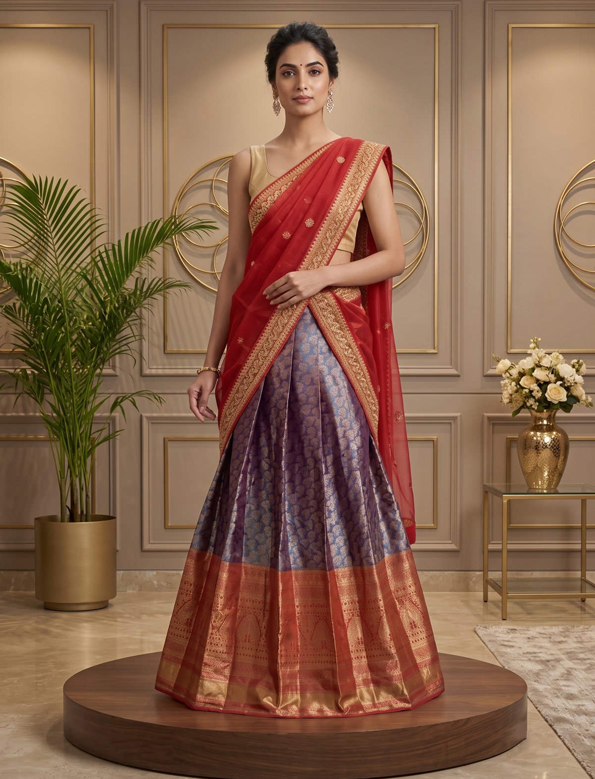 Rajshri Fashions Royal Purple and Crimson Heirloom Banarasi Silk Lehenga Set - Rajshri Fashions Sowcarpet Chennai