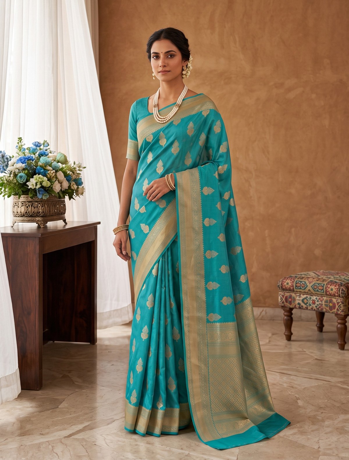 Rajshri Fashions Turquoise Blue Banarasi Silk Zari Saree - Rajshri Fashions Sowcarpet Chennai