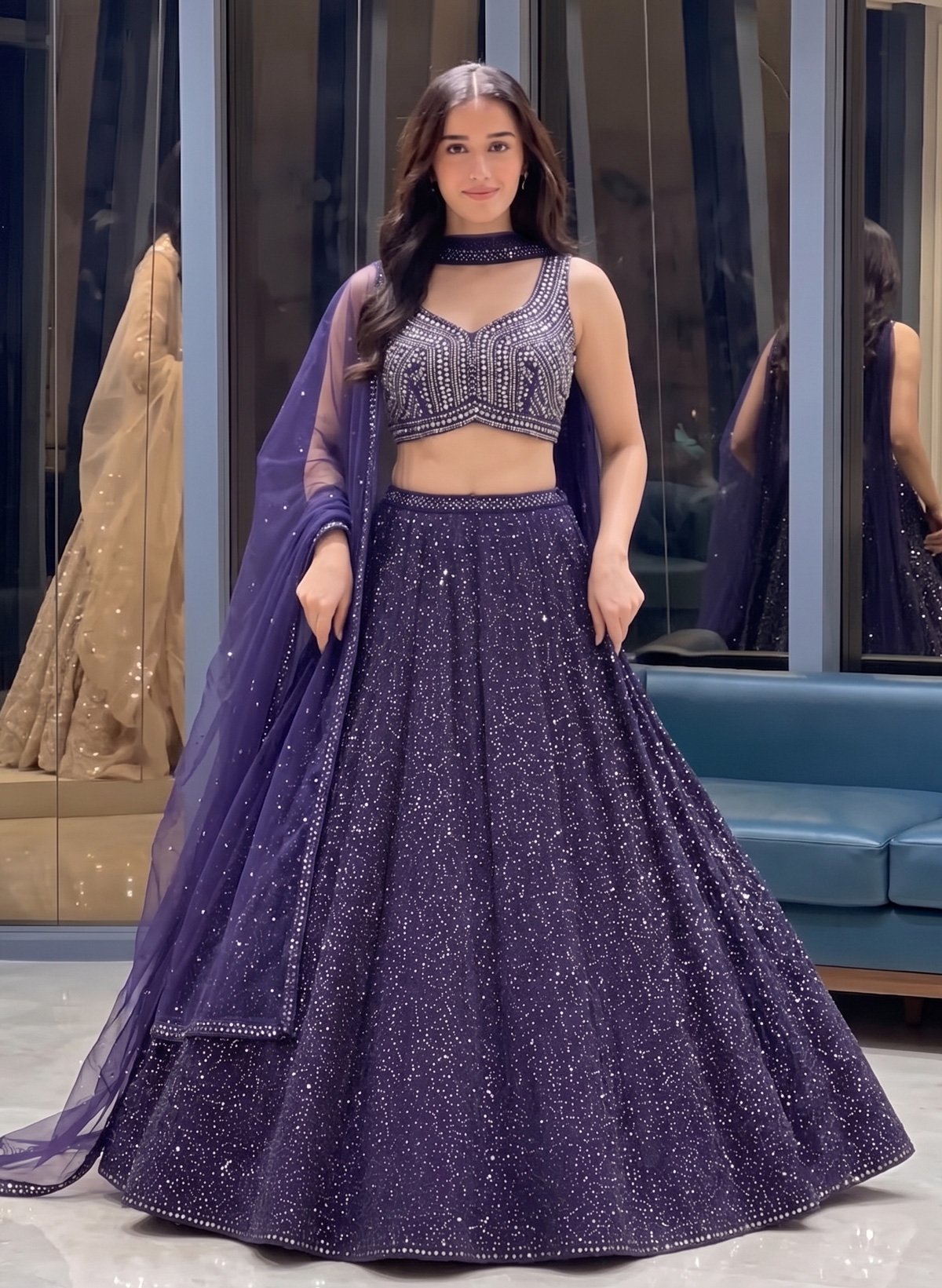 Rajshri Fashions Midnight Violet Shimmering Sequin Embellished Lehenga Set - Rajshri Fashions Sowcarpet Chennai