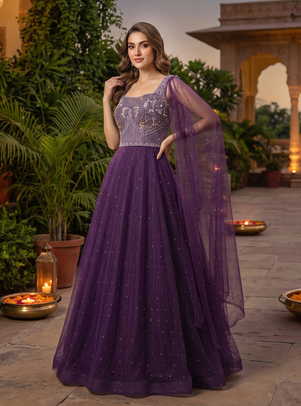 Rajshri Fashions Royal Purple mbellished Net Evening Gown - Rajshri Fashions Sowcarpet Chennai