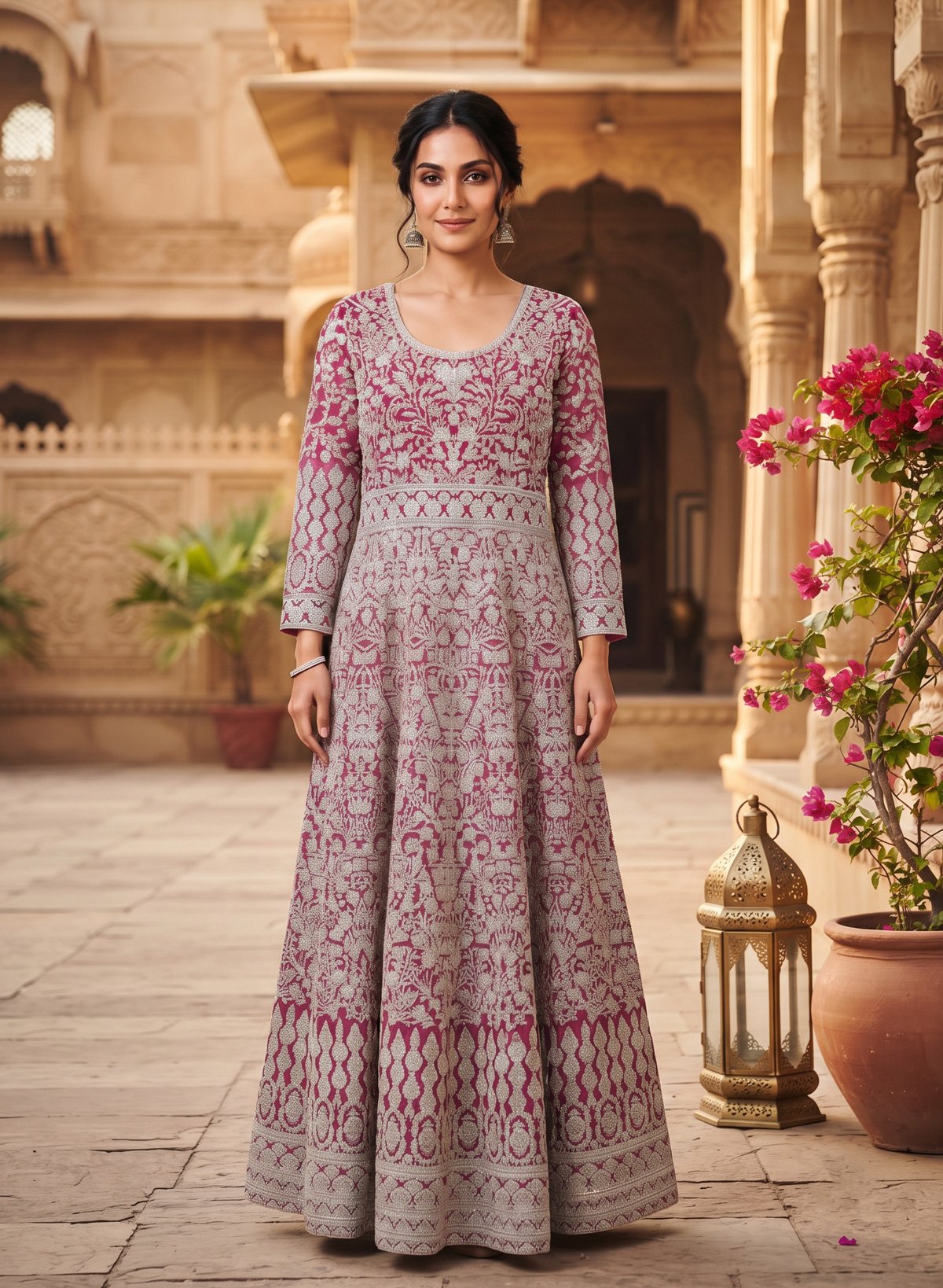 Rajshri Fashions Royal Magenta Embroidered Floor-Length Anarkali Gown - Rajshri Fashions Sowcarpet Chennai