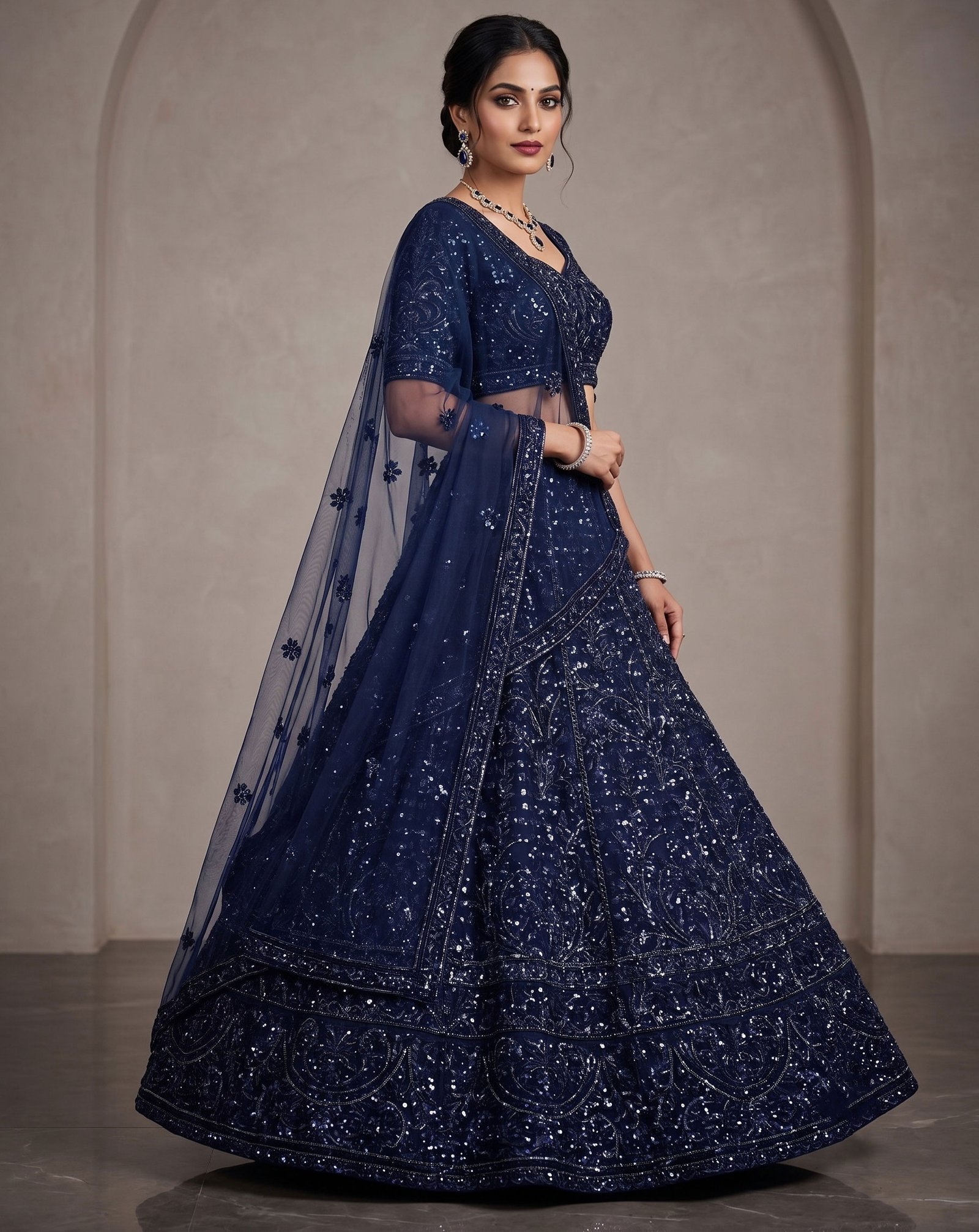 Rajshri Fashions Midnight Blue Embellished Net Bridal Lehenga - Rajshri Fashions Sowcarpet Chennai