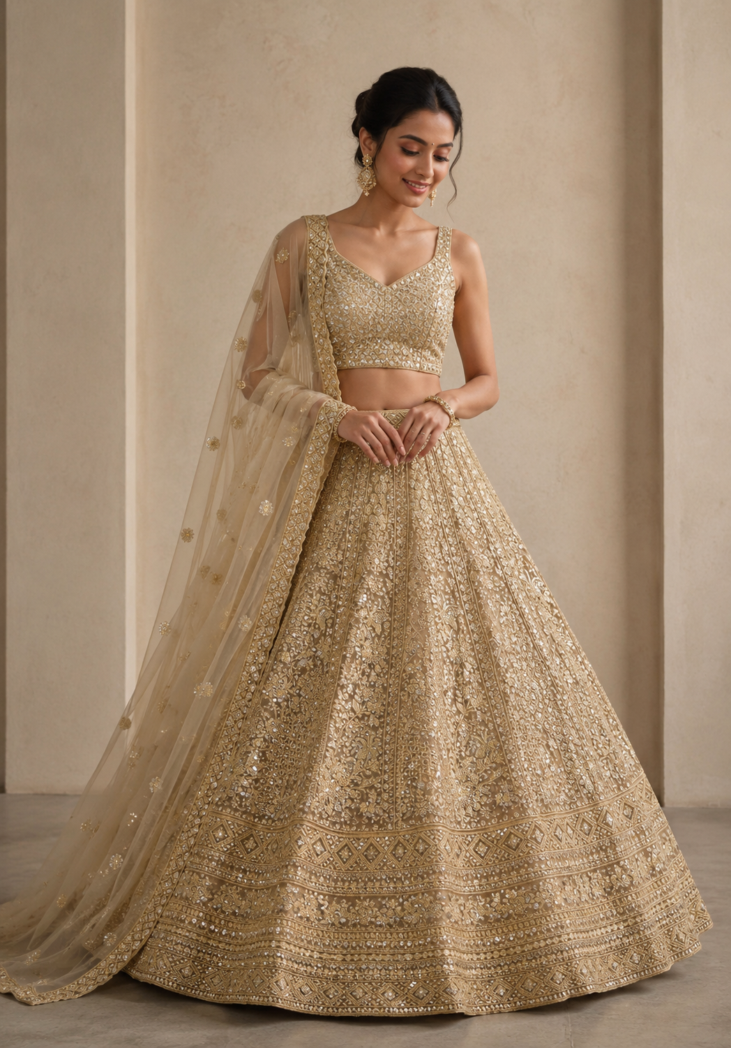 Rajshri Fashions Radiant Gold Embellished Net Bridal Lehenga - Rajshri Fashions Sowcarpet Chennai