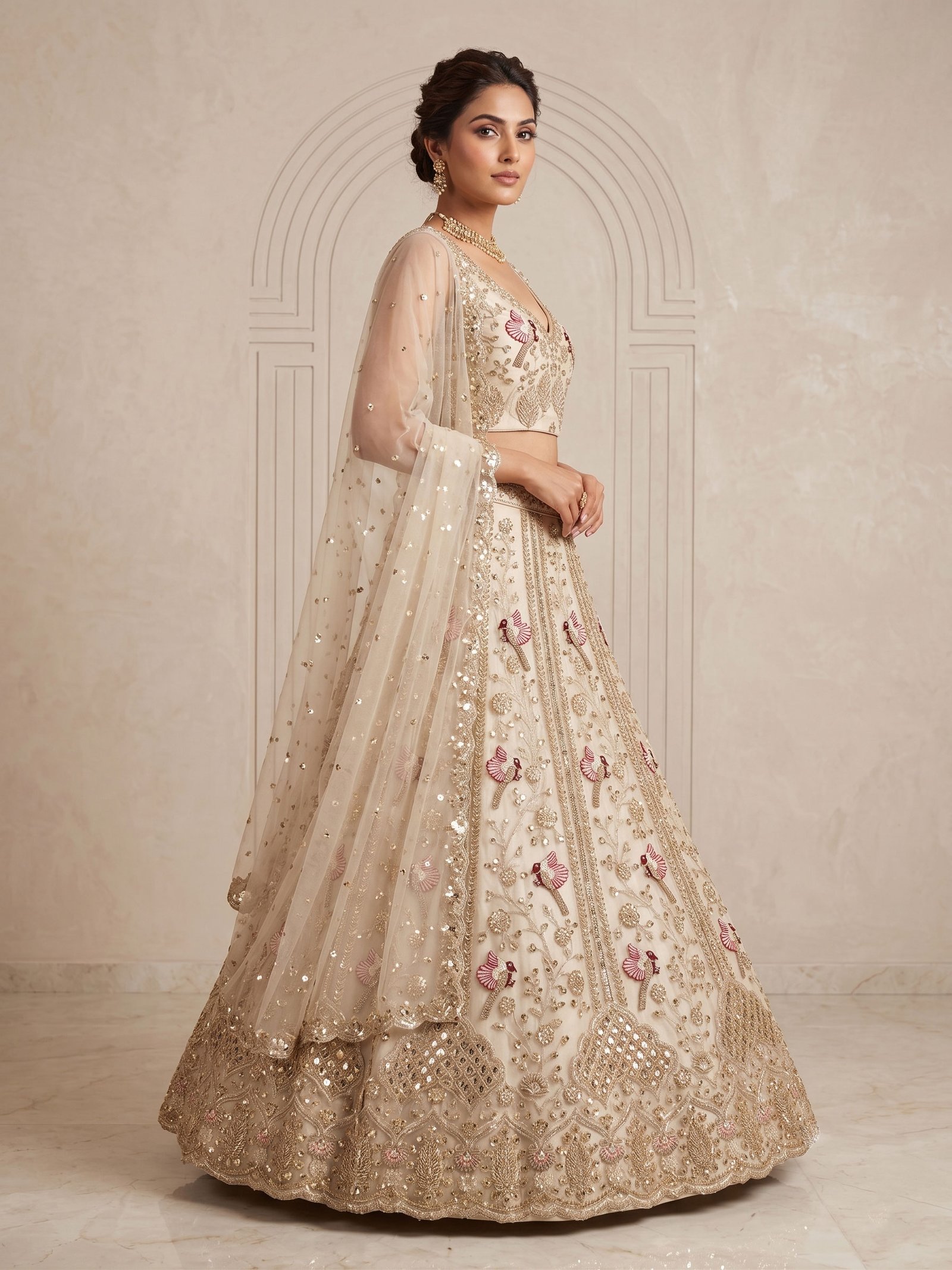 Rajshri Fashions Gold Floral Embroidered Net Bridal Lehenga - Rajshri Fashions Sowcarpet Chennai