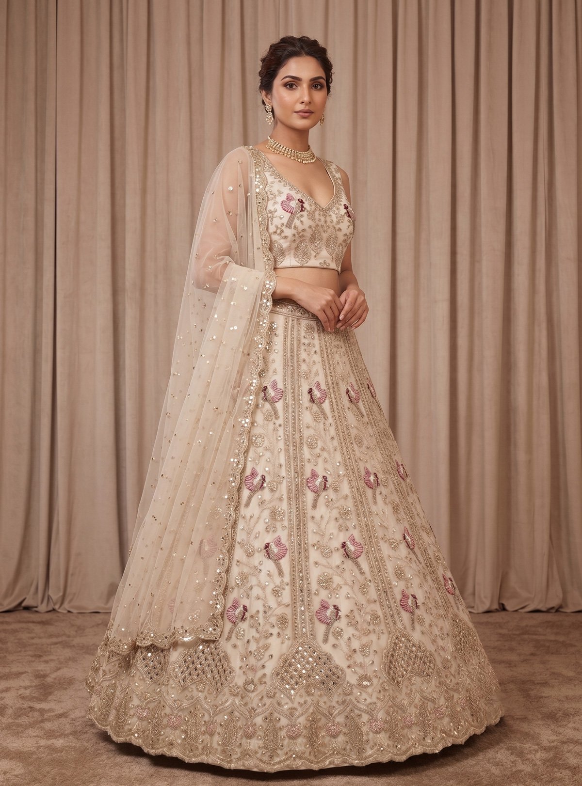 Rajshri Fashions Gold Floral Embroidered Net Bridal Lehenga