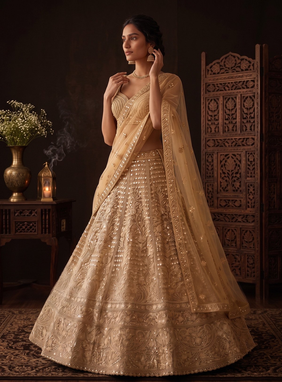 Rajshri Fashions Radiant Gold Embellished Net Bridal Lehenga