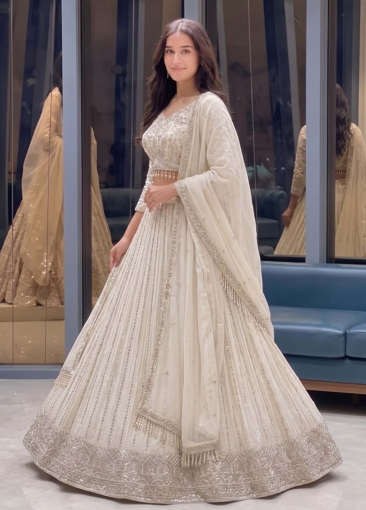 Rajshri Fashions ivory Floral crop top Lehenga