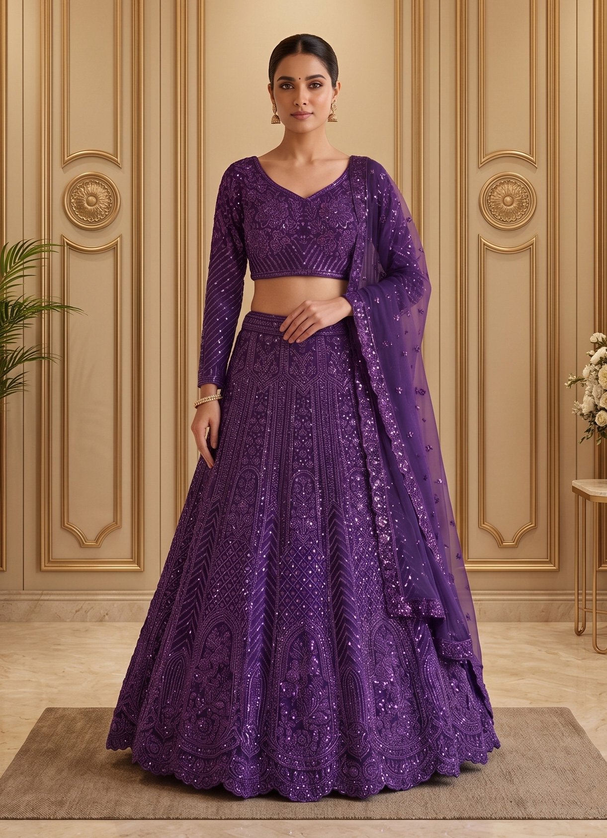 Rajshri Fashions Royal Purple Sequined Embellished Designer Lehenga Set