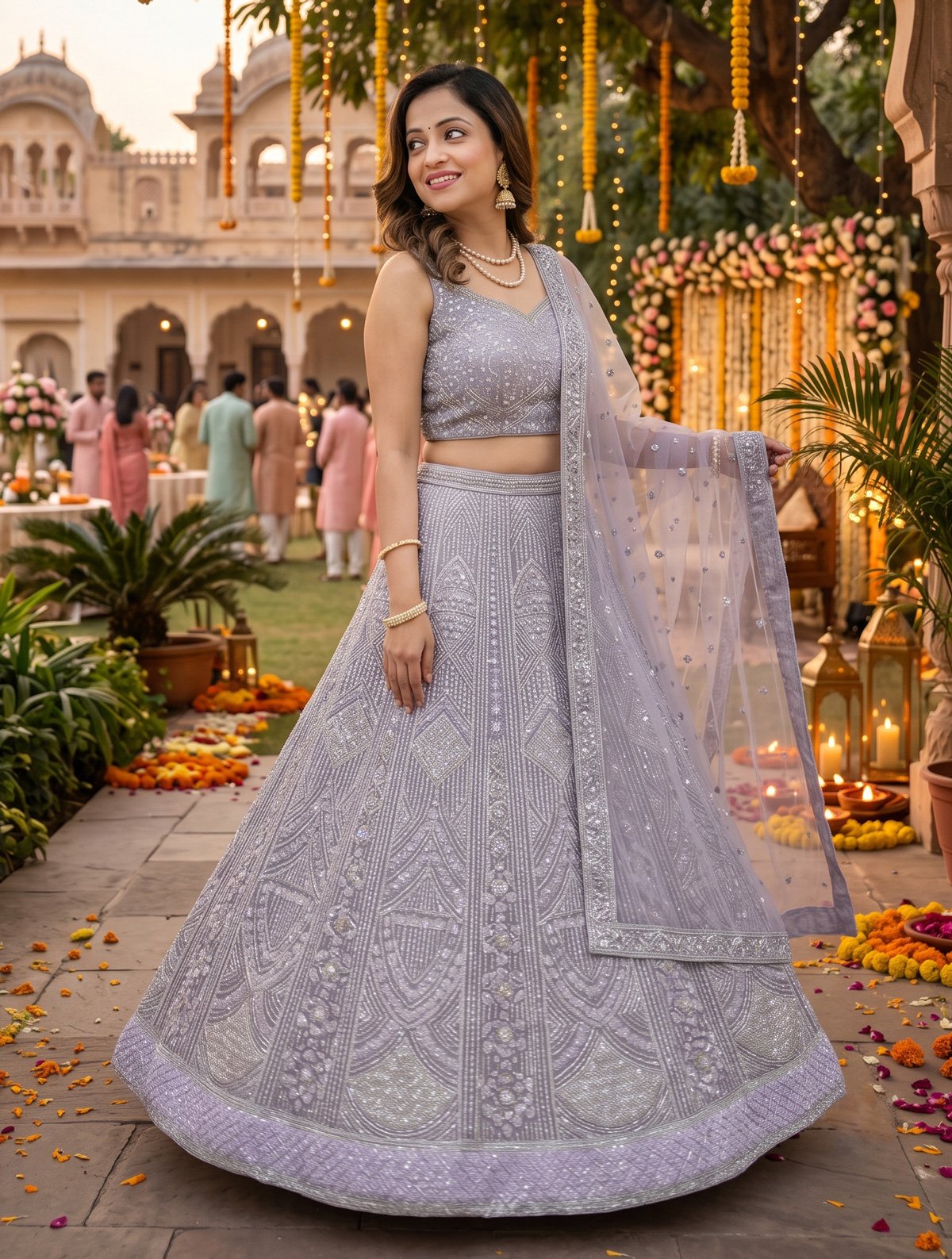 Rajshri Fashions Lavender Sequined Net Designer Lehenga Set - Rajshri Fashions Sowcarpet Chennai