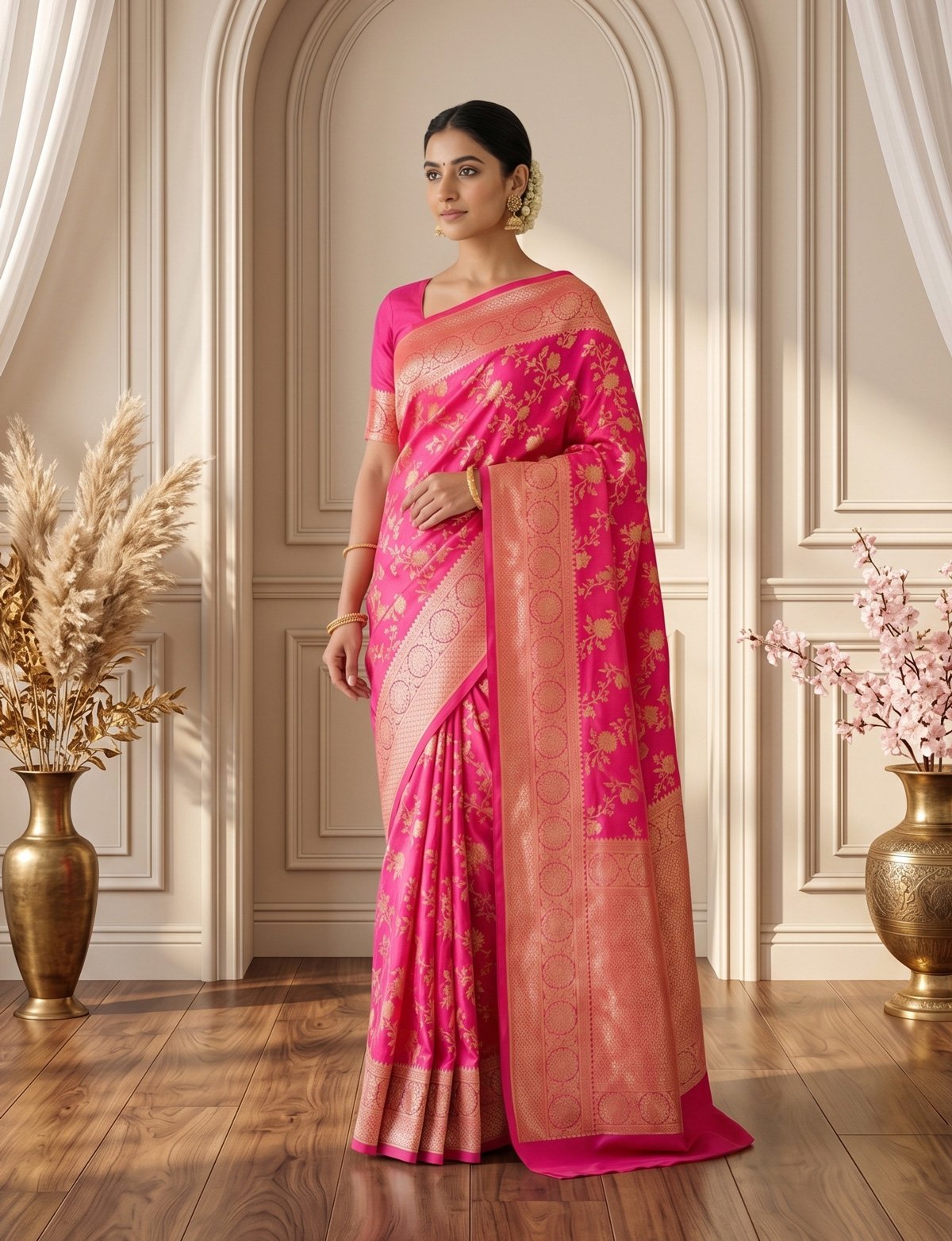 Rajshri Fashions Radiant Fuchsia Pink Banarasi Silk Saree - Rajshri Fashions Sowcarpet Chennai
