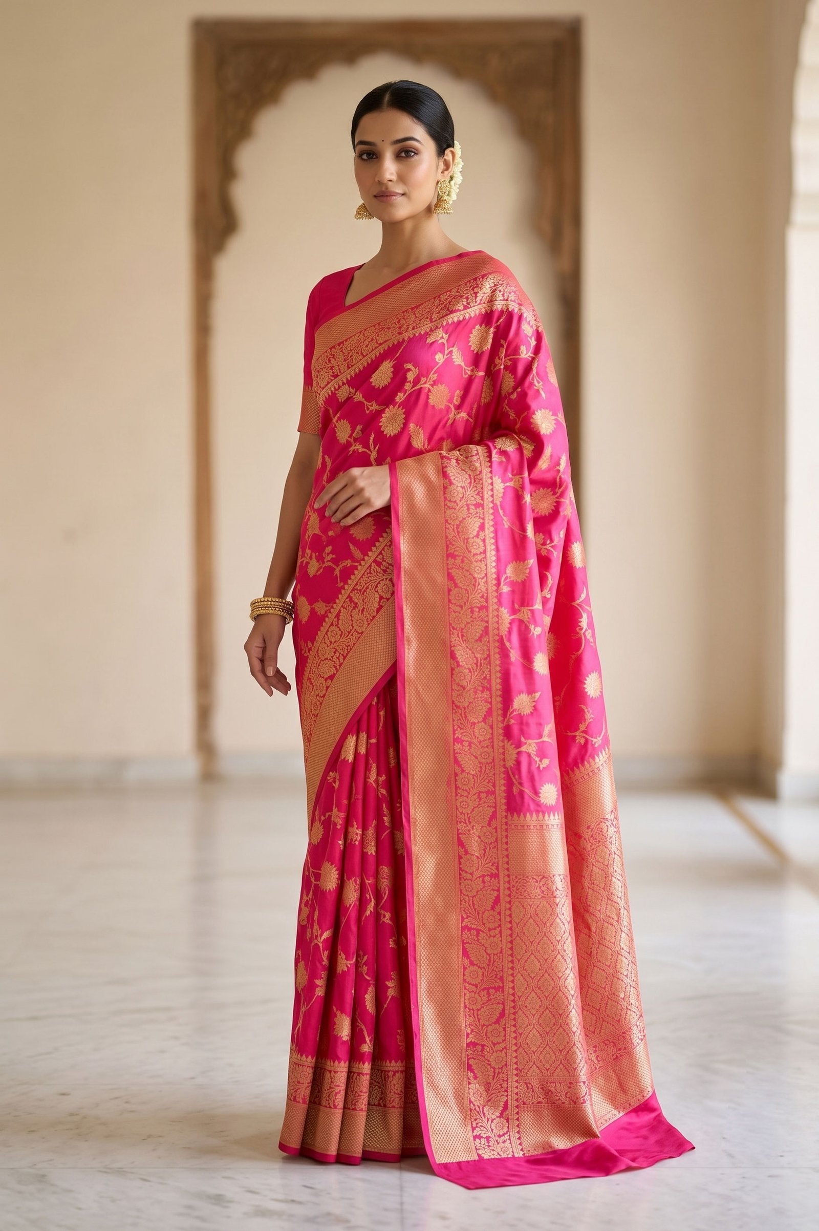 Rajshri Fashions Fuchsia Pink Banarasi Silk Heirloom Saree - Rajshri Fashions Sowcarpet Chennai