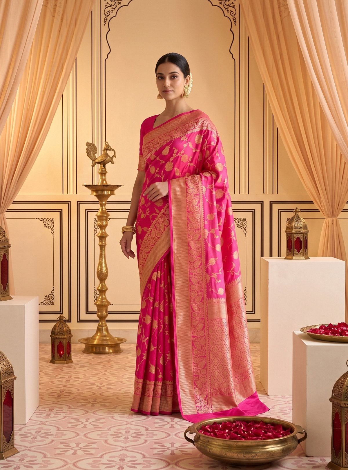 Rajshri Fashions Fuchsia Pink Banarasi Silk Heirloom Saree - Rajshri Fashions Sowcarpet Chennai