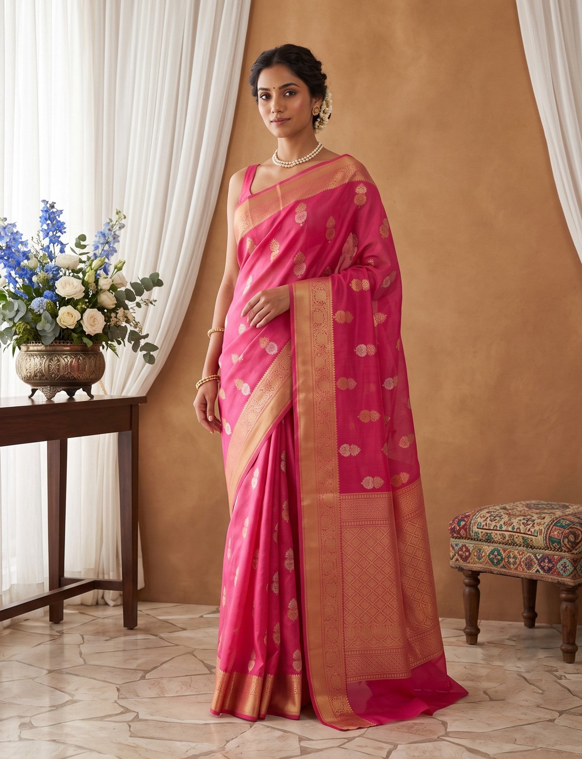 Rajshri Fashions Fuchsia Pink Handwoven Banarasi Silk Saree - Rajshri Fashions Sowcarpet Chennai