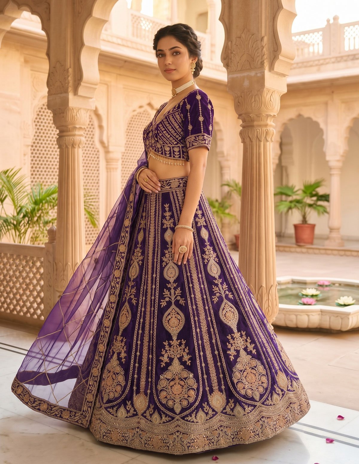 Rajshri Fashions Royal Purple Velvet Heavy Zardozi Bridal Lehenga - Rajshri Fashions Sowcarpet Chennai